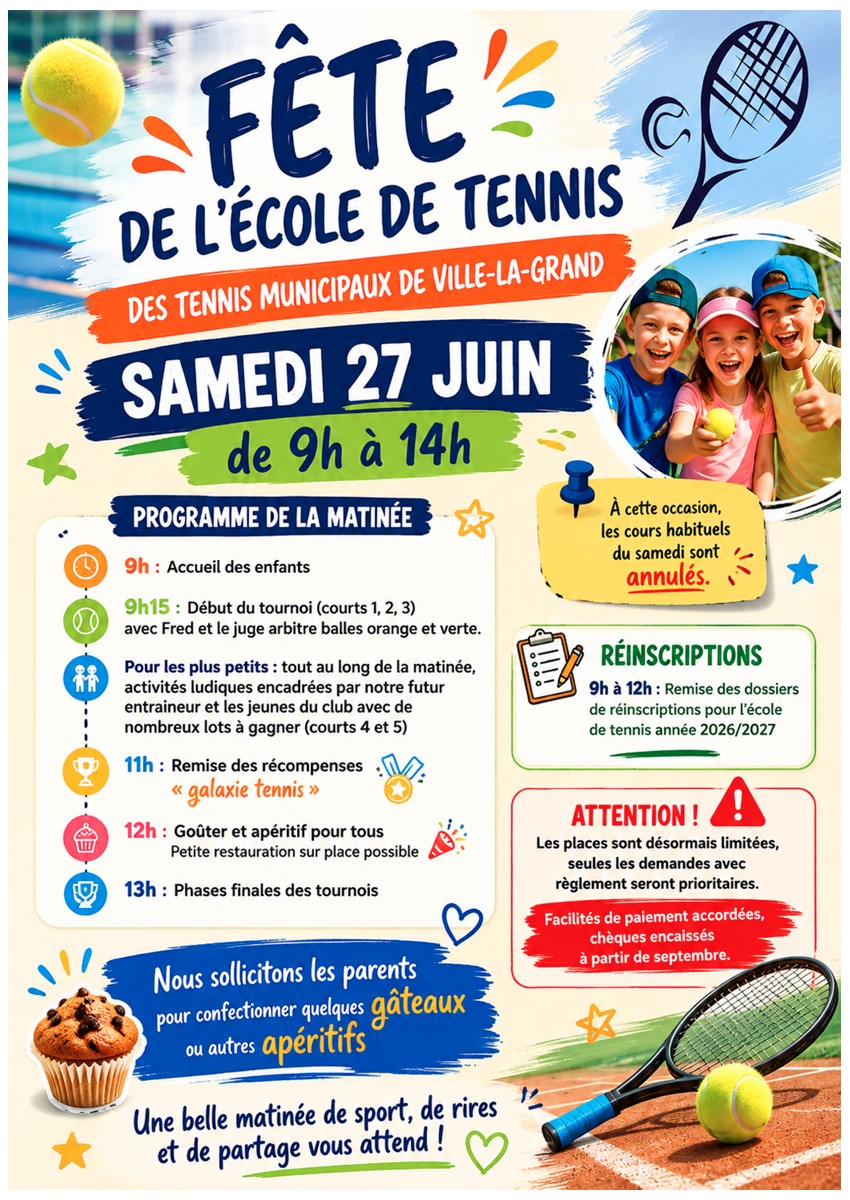 Fête de l’École de Tennis de Ville-La-Grand et inscriptions saison 2026/27 – 27 juin 2026
